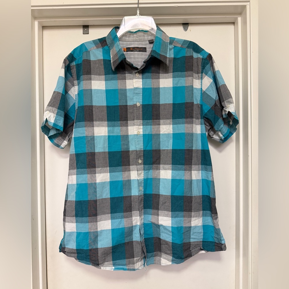 Ben Sherman checkered, short sleeve, button up - black/blue/white - size XL